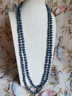 Long Faceted Cornflower Glass Knotted Pullover Vintage Necklace EUC